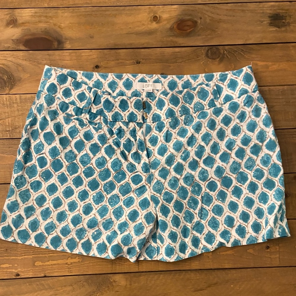 LOFT Riviera Shorts Size 8 Turquoise Print Linen